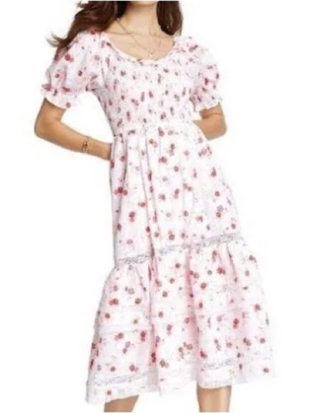 Love Shack Fancy Target collab Pink Floral Tiered Midi Dress